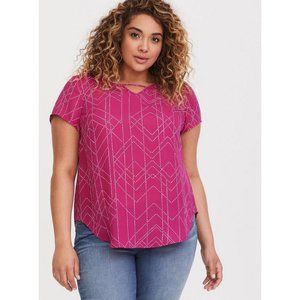 Torrid Womens 2X Georgette Keyhole Blouse in Hot Pink